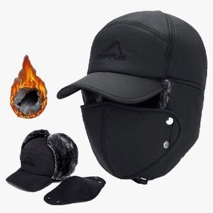 Mens Winter Windproof Warm Hat with Ear Flap,Black